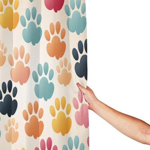Animal Paw Prints Shower Curtain Set 72x72in Red Blue Yellow Black