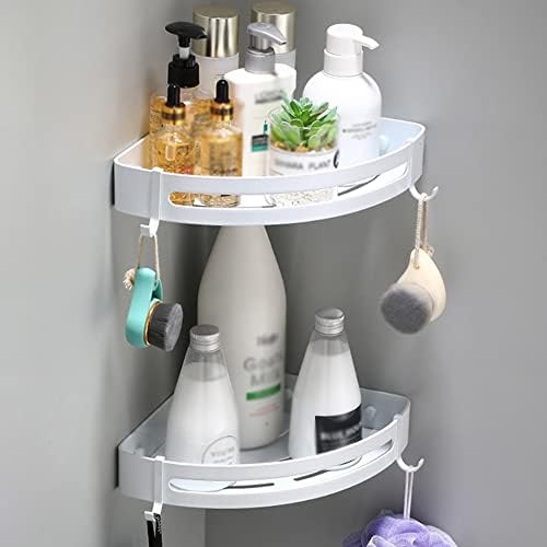 ANNBKA Triangle Shower Rack with Hooks White