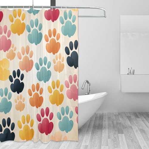 Animal Paw Prints Shower Curtain Set 72x72in Red Blue Yellow Black