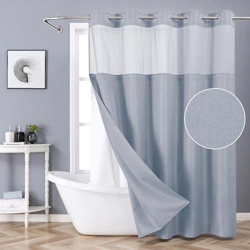 Blue Slub Textured Shower Curtain Set with Snap-in Liner