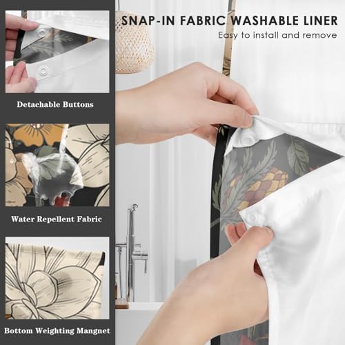 Nesphy Boho Floral Shower Curtain Set with Snap Lining 1