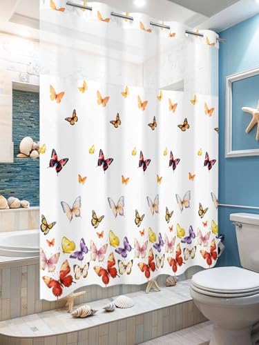 Double Layer No Hooks Shower Curtain Set 72x72