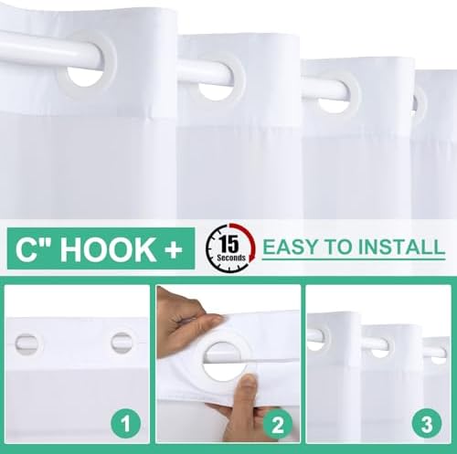 Lokigo Teal Blue Hookless Shower Curtain Set with Liner