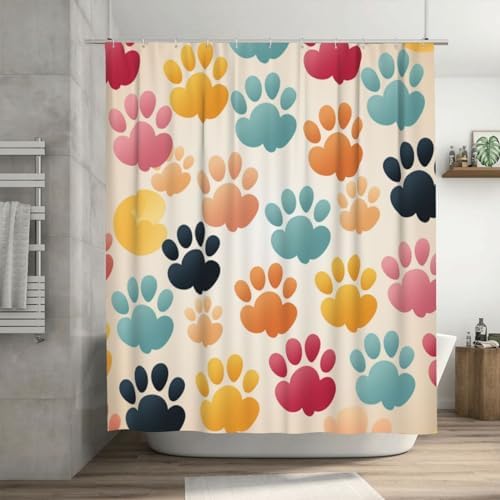 Animal Paw Prints Shower Curtain Set 72x72in Red Blue Yellow Black