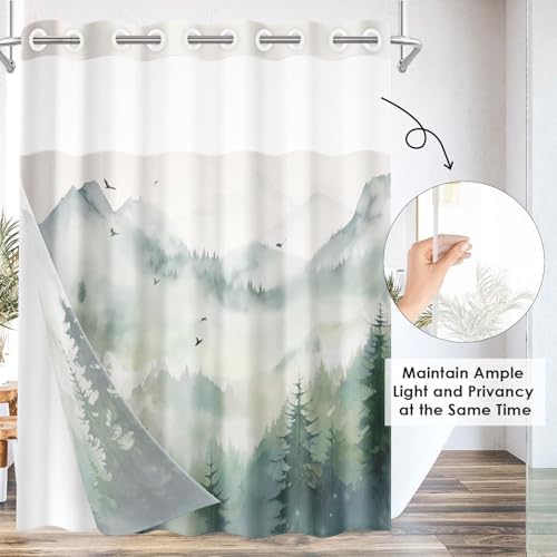 Nesphy No Hook Landscape Forest Shower Curtain Set