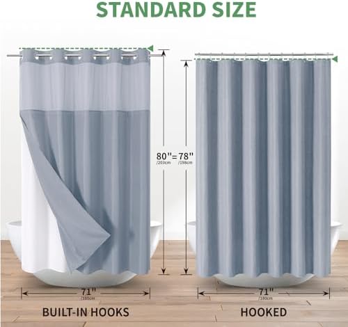 Blue Slub Textured Shower Curtain Set with Snap-in Liner