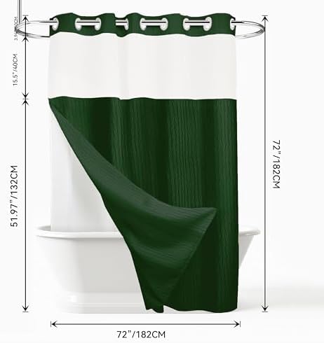 Dark Green Crumpled Texture Shower Curtain Set with Snap-in Liner