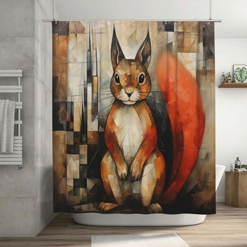 Squirrel Shower Curtain Set with 12 Hooks 72x72in 1