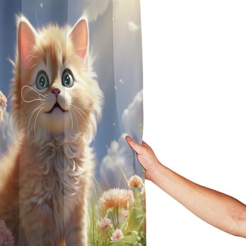 Brown Cat Boho Shower Curtain Set with 12 Hooks 72x72in 1