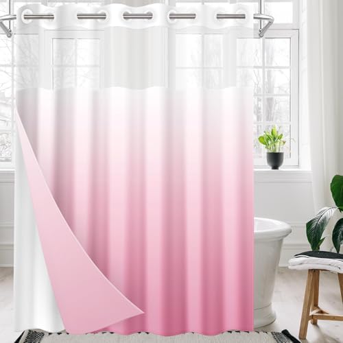 Nesphy No Hook Ombre Pink Shower Curtain Set 1