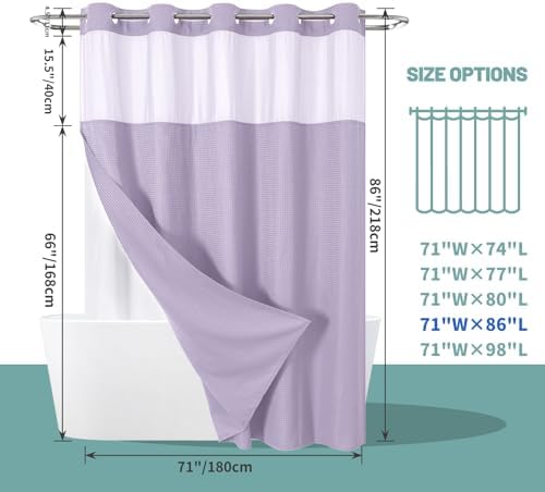 Lavender Waffle Weave Shower Curtain Set with Snap-In Liner 71x86 Inches