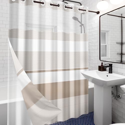 Nesphy No Hook Boho Beige Shower Curtain Set 1