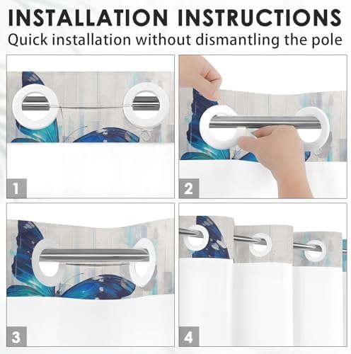 Nesphy No Hook Blue Butterfly Shower Curtain Set 1