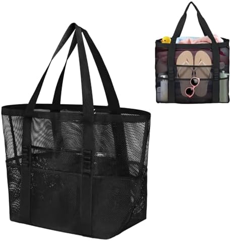 Pebipoo Mesh Shower Caddy Bag with 7 Pockets - Black