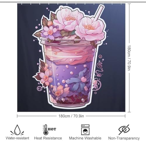 DAOWANGZUO Purple Flower Shower Curtain Set with 12 Hooks