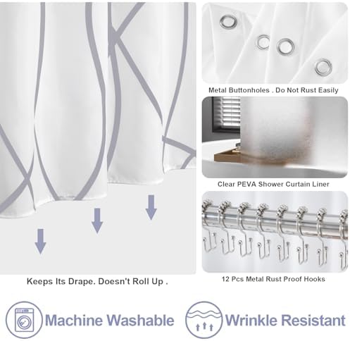 ORTIGIA 3-in-1 Shower Curtain Set Grey Wave Stripe