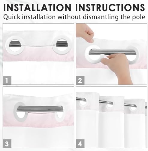 Nesphy No Hook Ombre Pink Shower Curtain Set 1