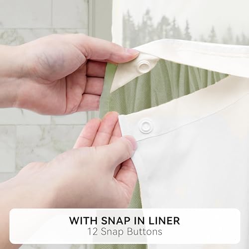 Sage Green Crumpled Shower Curtain Set with Snap-in Liner - 72x72
