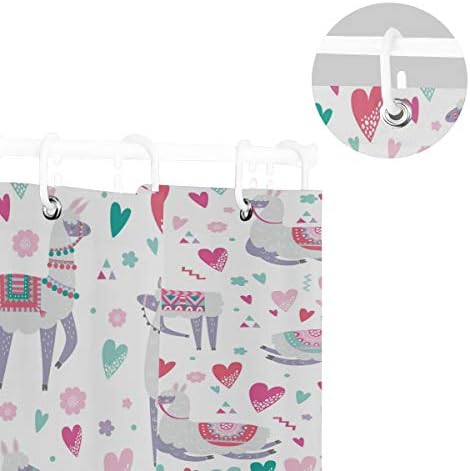 AUUXVA 72x72 Inch Alpaca Llama Heart Pattern Shower Curtain