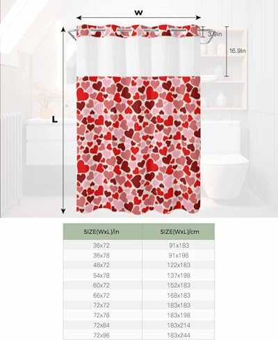 Jolunifun Valentines Day No Hook Shower Curtain Set
