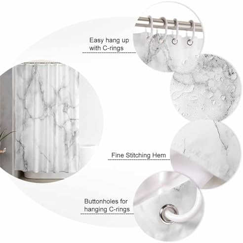 ZOE GARDEN Marble Grey White Shower Curtain Set with Hook 36x72