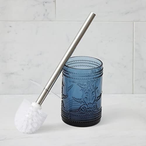 KMwares Glass Toilet Brush Set with Holder - Dark Blue