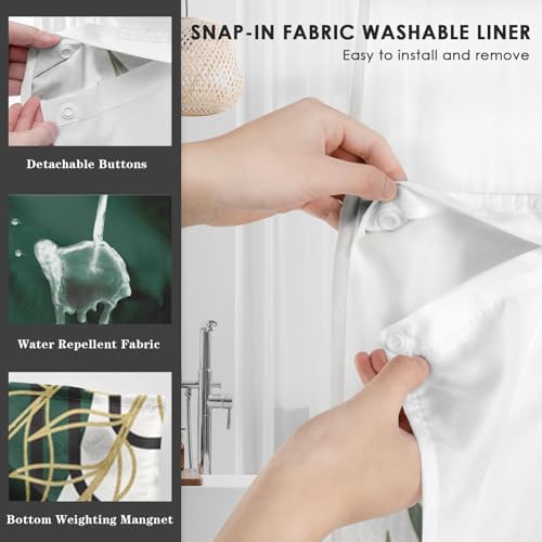 Nesphy Mid Century Green Boho Shower Curtain Set