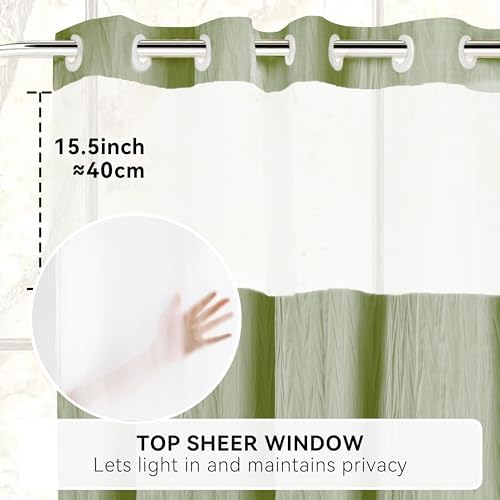 Sage Green Crumpled Shower Curtain Set with Snap-in Liner - 72x72
