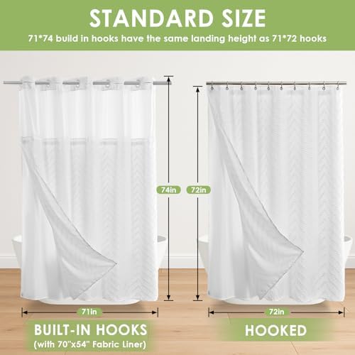 Nesphy Hookless Boho Shower Curtain Set White Textured Chevron Striped