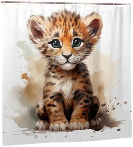 Baby Leopard Shower Curtain Set with 12 Hooks 72x72in