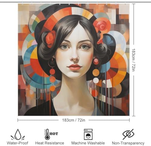 DAOWANGZUO Black Hair Girl Boho Shower Curtain Set 72x72in