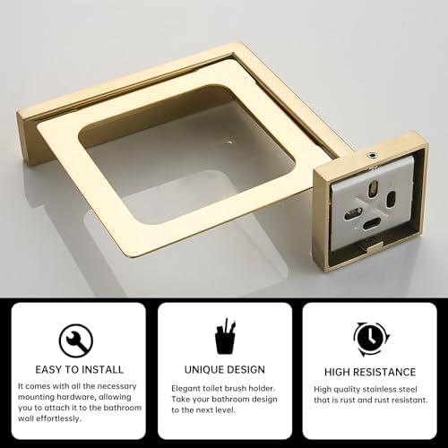 TINYROW Glass Toilet Brush with Holder Wall Mounted Brushed Gold
