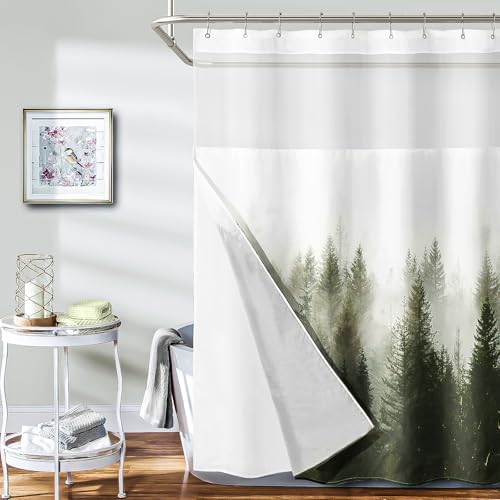 ORTIGIA Misty Forest Shower Curtain Set with Liner and Hooks