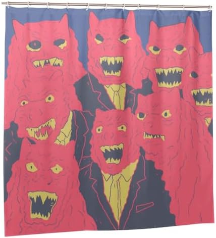 Red Devil Boho Shower Curtain Set with 12 Hooks 72x72in