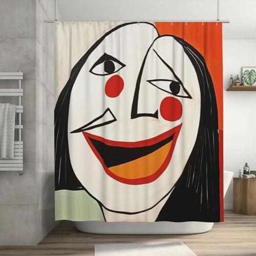 Laughing Girl Boho Shower Curtain Set with 12 Hooks 72x72in 1