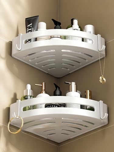 2 Pack Corner Shower Caddy with Hooks and Storage