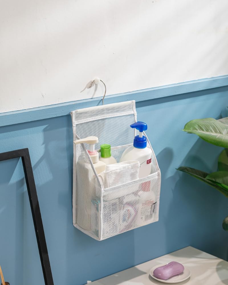 Jelier Hanging Mesh Shower Caddy with Connectable Design White
