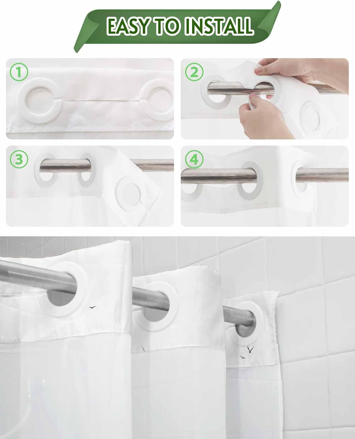 Double Layer No Hook Shower Curtain Set 72x72