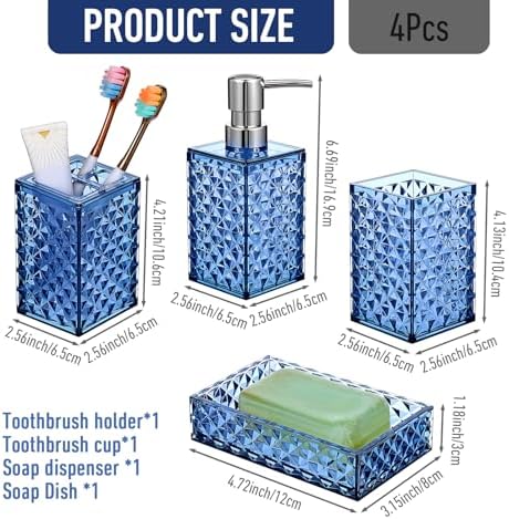HOFURME 4PCS Blue Bathroom Accessory Set