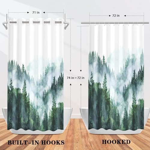 Nesphy Ombre Sage Green Shower Curtain Set with PEVA Liner and Transparent Window