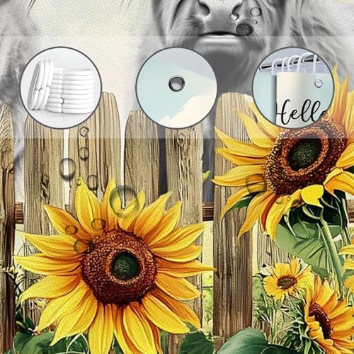 Rustic Cow Shower Curtain with Sunflower Floral Design