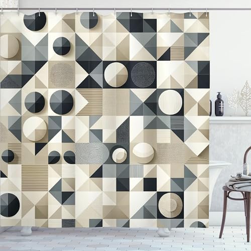 Ambesonne Geometric Shower Curtain Set with Hooks 69x70