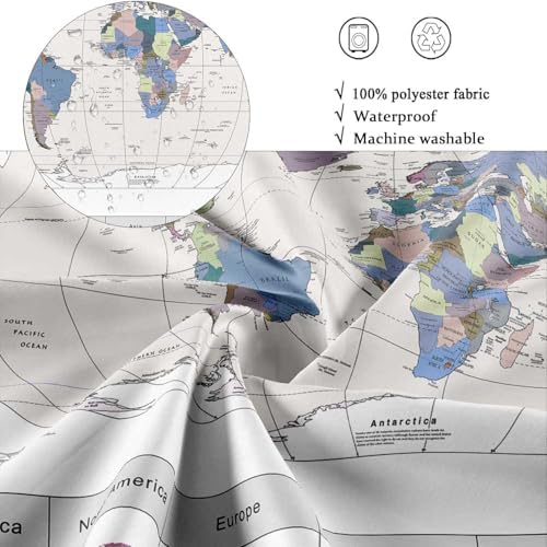 iTapnoom World Map Shower Curtain with 12 Hooks