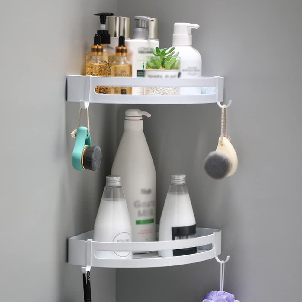 ANNBKA Triangle Shower Rack with Hooks White