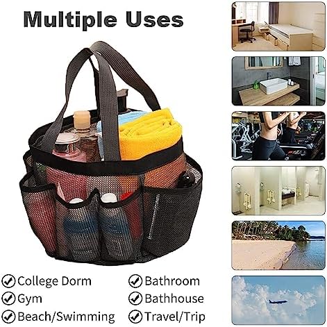Hperu 8-Pocket Shower Tote Bag 22x22x22cm Black