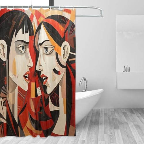 DAOWANGZUO Black Hair Girl Boho Shower Curtain Set
