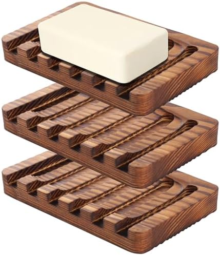 Wooden Soap Dish 3 Pack - Rustic Style Bathroom Kitchen Holder