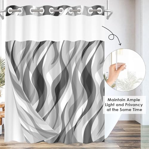 Nesphy No Hook Grey Shower Curtain Set with Clear Top Window 1