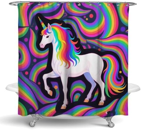OXJOIIS Trippy Rainbow Unicorn Shower Curtain with 12 Hooks 1