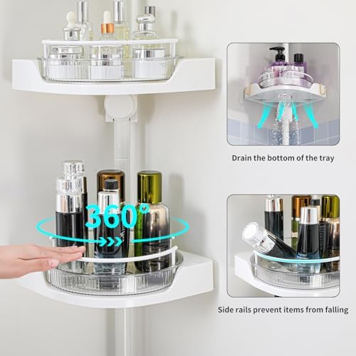 Weidace Corner Shower Caddy with 4 Tiers and Rotating Trays